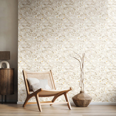 Hoopla Walls Lino LeavesCoconut Mix 10M Wallpaper from B&Q