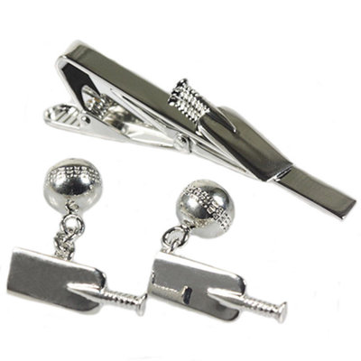 Cricket Bat & Ball Cufflinks & Tie Bar Set from B&Q