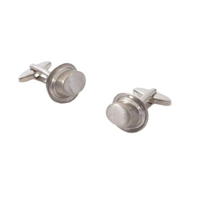 Novelty 3D Brushed Rhodium Top Hat Cufflinks from B&Q