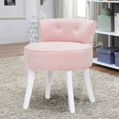 B&Q -  Pink Velvet Upholstered Low Back Vanity Stool Dressing Table Stool