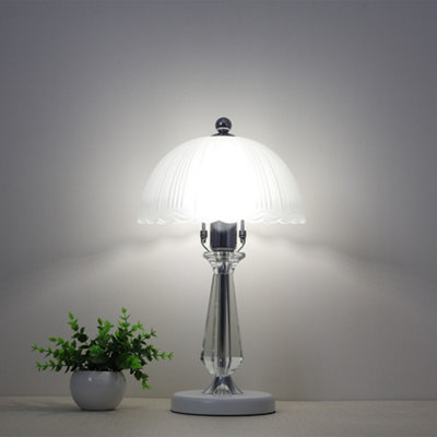 Living And Home White Iron Base Crystal Table Lamp With Frosted Glass Scalloped Lampshade from B&Q