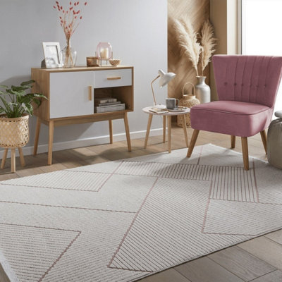  - Pink Outdoor RugGeometric Striped Stain-Resistant Rug For Patio Decks3mm  Modern Outdoor Area Rug-160Cm X 220Cm