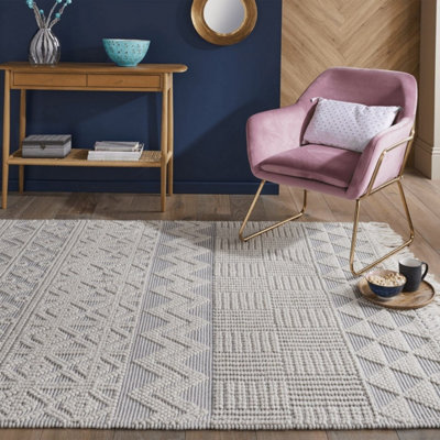 Ivory Kilim Geometric Luxurious Modern Wool Moroccan Wool Hand Made Rug For Dining Room Bedroom & Living Room-160Cm X 220Cm from B&Q