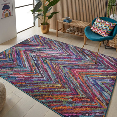Multi Geometric Modern Easy To Clean Abstract Rug For Dining Room-120Cm X 170Cm from B&Q