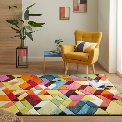 Multi Geometric Modern Easy To Clean Rug For Dining Room-160Cm X 220Cm from B&Q