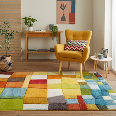 B&Q Multi Geometric Easy To Clean Modern Rug For Dining Room-120Cm X 170Cm