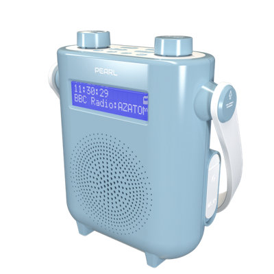 B&Q Azatom Pearl Dab / Dab+ Shower Radio With Rechargeable Battery, Bluetooth, Alarms, Fast Presets (Blue)