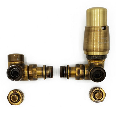 Varioterm Vario Term Right Version With Pex Connectors Antique Brass Thermostatic + Lockshield Angled Valve Set Double-Pipe Radiator from B&Q