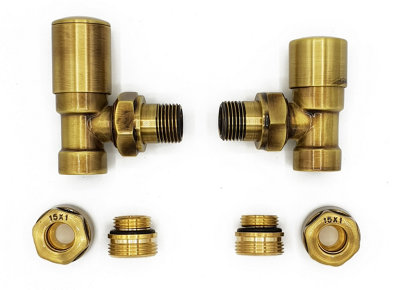 B&Q -  Angled Version With Copper (Cu) Connectors Elegant Antique Brass Regulating + Lockshield Valve Radiator Set