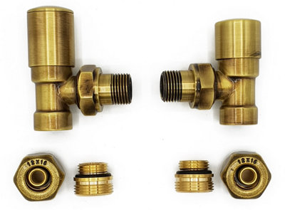 B&Q -  Angled Version With Pex Connectors Elegant Antique Brass Regulating + Lockshield Valve Radiator Set