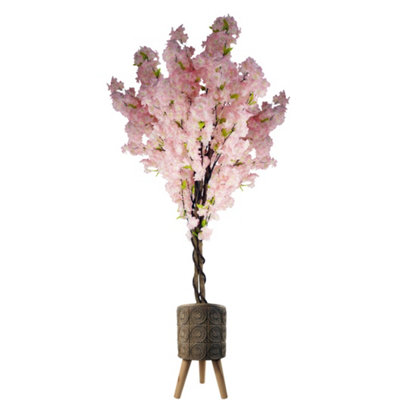 PegdevPdl150Cm Artificial Pink Cherry Blossom Tree With 40Cm Zandi Flowers Fibreglass Planter Rustic Indoor Plant Pot from B&Q