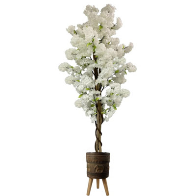 PegdevPdl150Cm Artificial White Cherry Blossom Tree With Elephant Composite Planter Fibreglass Rustic StyleIndoor/ Outdoor from B&Q