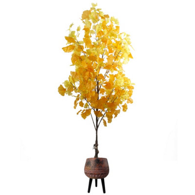 PegdevPdl150Cm Artificial Yellow Ginkgo Tree With 510 Leaves In Large Rustic Brown Black Planter For Indoor Or Sheltered Use from B&Q