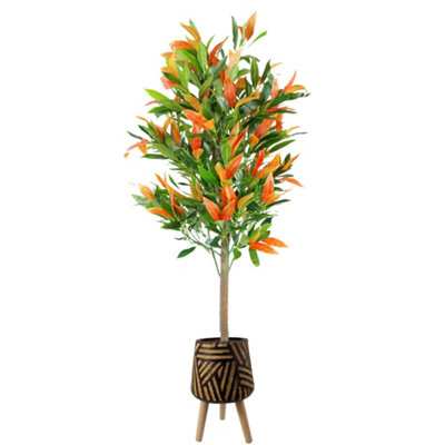 PegdevPdl130Cm Artificial Red And Green Ficus Tree With Large Rustic Planter Indoor Decorative Plant With Realistic Leaves from B&Q