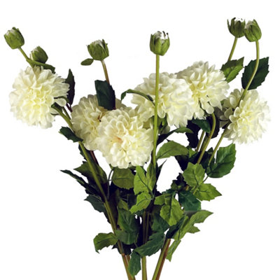 PegdevPdlPack Of 6 Artificial Dahlia Pompom Stems 75Cm Cream Silk Flowers For Home Décor from B&Q