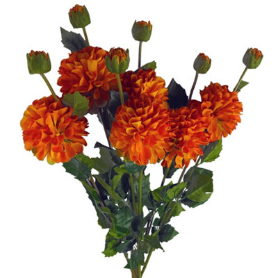 PegdevPdlPack Of 6 Artificial Dahlia Pompom Stems 75Cm Orange Silk Flowers For Home Décor from B&Q