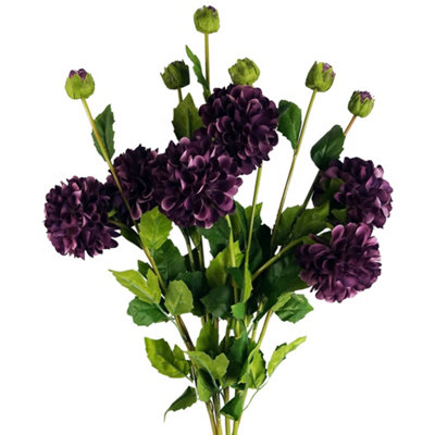 PegdevPdlPack Of 6 Artificial Dahlia Pompom Stems 75Cm Purple Silk Flowers For Home Décor from B&Q