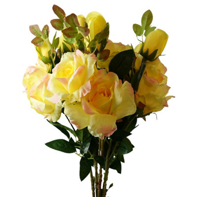 B&Q - PegdevPdlPack Of 6 X 80Cm Artificial Rose Stems Yellow With 18 Flowers For Home Decoration
