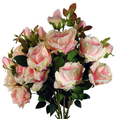 B&Q - PegdevPdlPack Of 6 X 80Cm Artificial Rose Stems Pink With 18 Flowers For Home Decoration