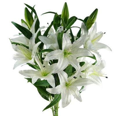 PegdevPdlPack Of 6 Artificial Lily Stems 100Cm With 18 White Silk Flowers For Home Or Wedding from B&Q