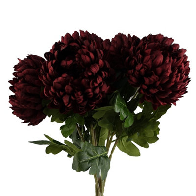 Pegdev Red - Pdl - Pack Of 6 Reflex Chrysanthemums 75Cm Artificial Silk Flowers Extra Large
