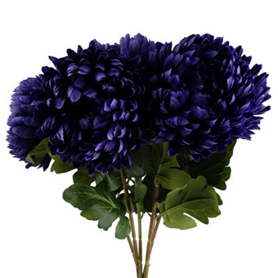 Pegdev - Pdl - Pack Of 6 Reflex Chrysanthemums 75Cm Artificial Silk Flowers Extra Large Purple