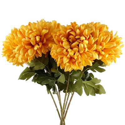PegdevPdlPack Of 6 Reflex Chrysanthemums 75Cm Gold Artificial Silk Flowers Extra Large from B&Q
