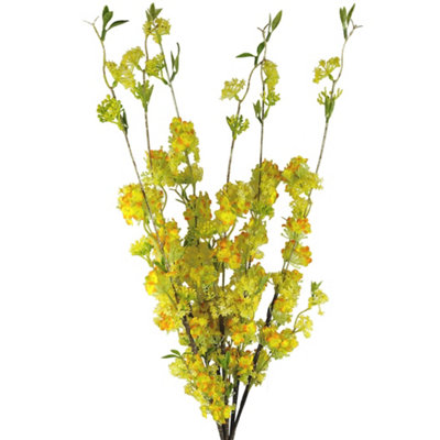 PegdevPdlPack Of 6 X 100Cm Blossom Spray Stems Yellow Silk And Plastic Flowers With Wired Shapable Stems from B&Q