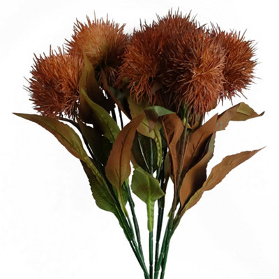 PegdevPdlPack Of 6 X 70Cm Artificial Globe Thistle Flower Stems Yellow Realistic Faux Floral Décor from B&Q