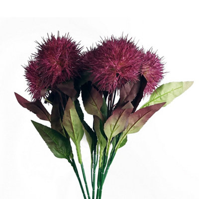PegdevPdlPack Of 6 X 70Cm Artificial Globe Thistle Flower Stems Purple Realistic Faux Floral Décor from B&Q