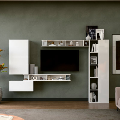 Decorotika Lucky Moduler Modern Tv Unit Wall Mount Customizable Layout High Gloss White from B&Q
