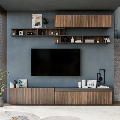 Decorotika Bravo Moduler Modern Tv Unit Wall Mount Customizable Layout Black Alina from B&Q
