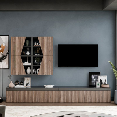 Decorotika Taj Moduler Modern Tv Unit Wall Mount Customizable Layout Black Alina from B&Q
