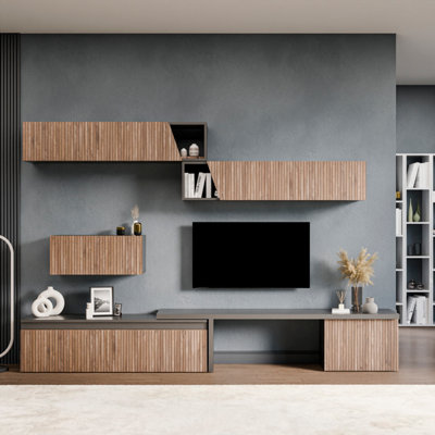 Decorotika Glasgow Moduler Modern Tv Unit Wall Mount Customizable Layout Black Alina from B&Q