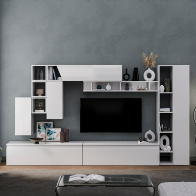 Decorotika Tokyo Moduler Modern Tv Unit Wall Mount Customizable Layout High Gloss White from B&Q