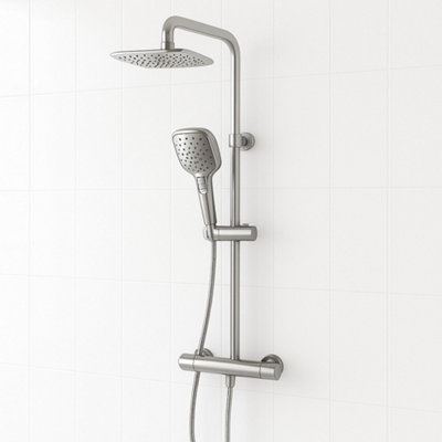 Menai Premium Chrome Square Thermostatic Shower Set from B&Q