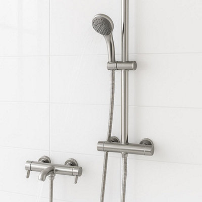 Menai Premium Chrome Thermostatic Bath Shower Mixer Riser Kit from B&Q