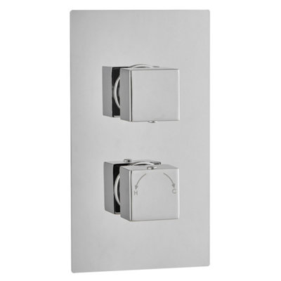 Menai Chrome Square Thermostatic Shower Valve2 Outlet from B&Q