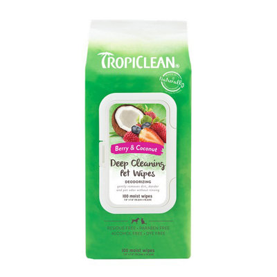 Tropiclean Deep Cleaning Wipes 100S Berry & Coconut Removes Dirt & Tough Odours from B&Q