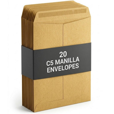 20 Pack C5 Manila Envelopes A5 Brown Postal Mailing Wallets Peel & Seal Office Document Letter Storage Use from B&Q