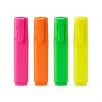  - 4 Chunky Highlighters Assorted Neon Colours Bold Tip Marker Pens For Office School Study Notes Highlighting Stationery Pack