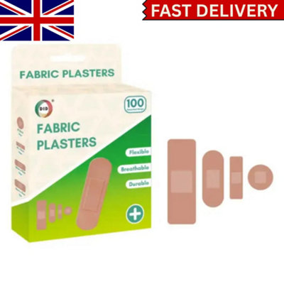 B&Q 100Pc Assorted Fabric Plasters Durable Waterproof Bandages For Cuts, Wounds, First Aid & Skin Protection