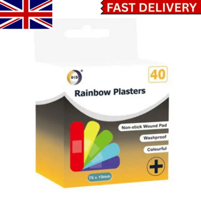 40Pc Rainbow Plasters  Colorful Waterproof Bandages For CutsScrapesMinor Injuries & First Aid Care from B&Q