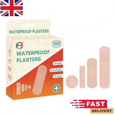 B&Q 100 Pack Assorted Waterproof Plasters, First Aid Bandages For Cuts & Wounds