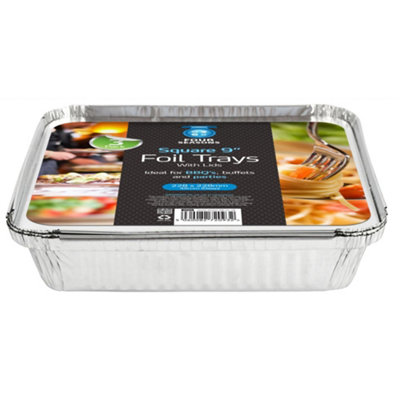 Fs 3 Pack 9 Inch Square Aluminium Foil Containers With Lids Food Trays from B&Q