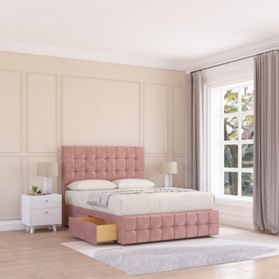 Sloomy 3Ft Berlin Divan Bed Base Pink Plush ,no Drawers12" Footboard & 26" Struts HeadboardSingle from B&Q