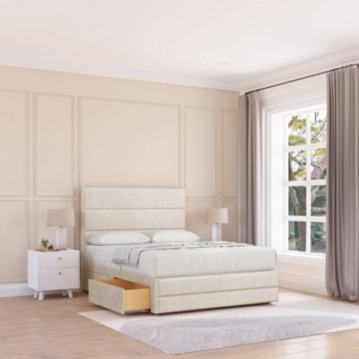 Sloomy 3Ft Monaco Divan Bed Base Cream Plush ,no Drawers12" Footboard & 26" Struts HeadboardSingle from B&Q