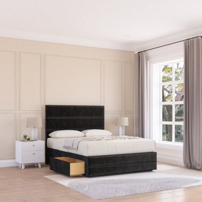 Sloomy 3Ft Monaco Divan Bed Base Black Plush ,no Drawers12" Footboard & 26" Struts HeadboardSingle from B&Q