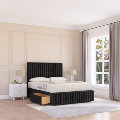 Sloomy 4Ft6 Madison Divan Bed Base Black Plush ,no Drawers12" Footboard & 26" Struts HeadboardDouble from B&Q