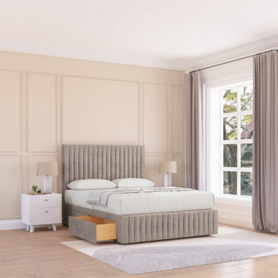 Sloomy 6Ft Madison Divan Bed Base Pebble Plush ,no Drawers12" Footboard & 26" Struts HeadboardSuper King from B&Q